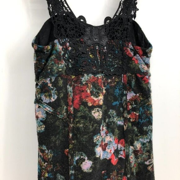 Free People Knockout bodycon black red floral lace crochet strap mini dress SP - Picture 7 of 16